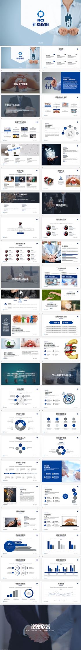 新华保险公司工作总结汇报通用PPT模版