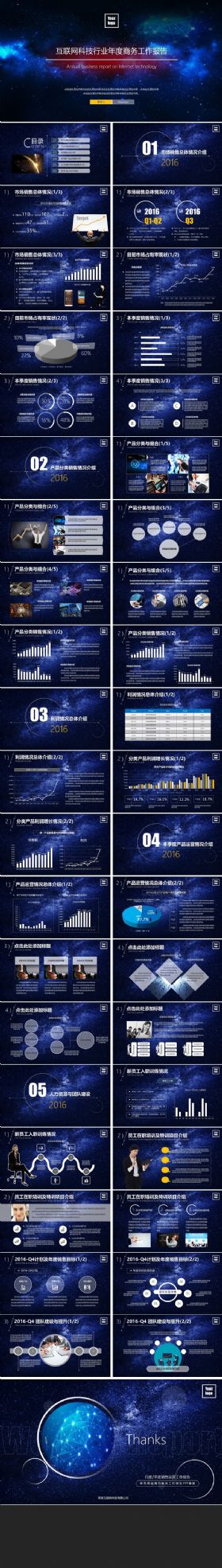 星空风格互联网科技商务工作报告PPT模板