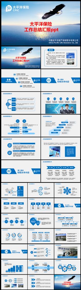 中国太平洋保险公司年度工作总结工作汇报PPT模板
