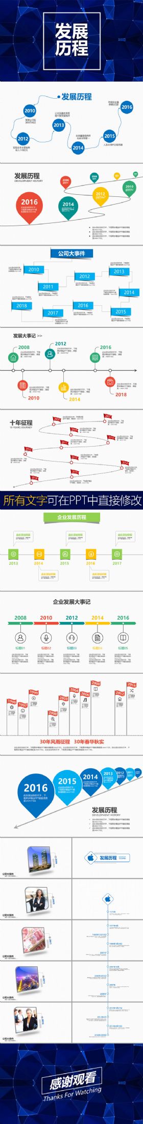 大气蓝色公司发展历程企业大事记品牌简介介绍历史动态PPT模板