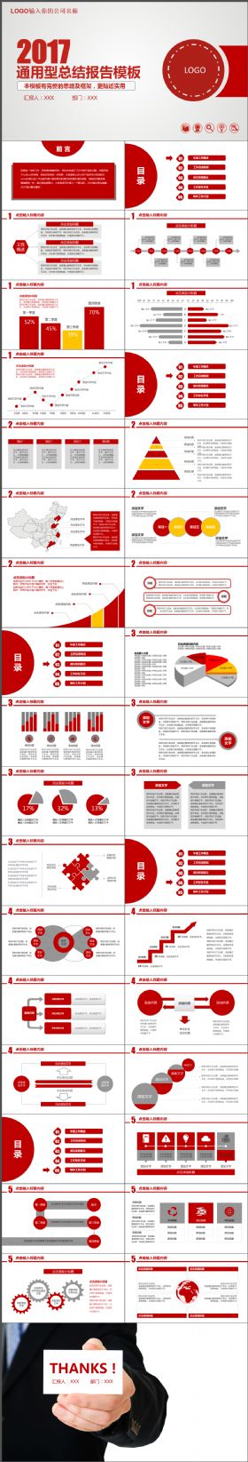 2017红色商务办公通用型总结报告PPT模板