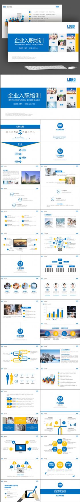 蓝色简约大气企业员工入职培训公司介绍PTT模板