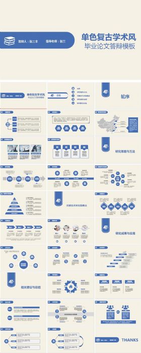 单色复古学术风毕业答辩毕业论文PPT模板
