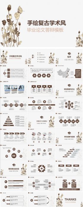 手绘复古学术风格毕业答辩毕业论文ppt模板