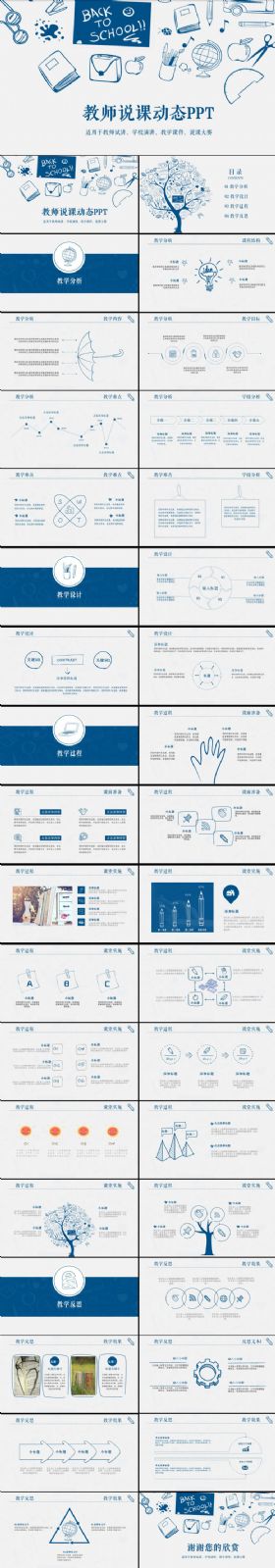 【极致设计】蓝色手绘教育说课教学设计动态ppt模板