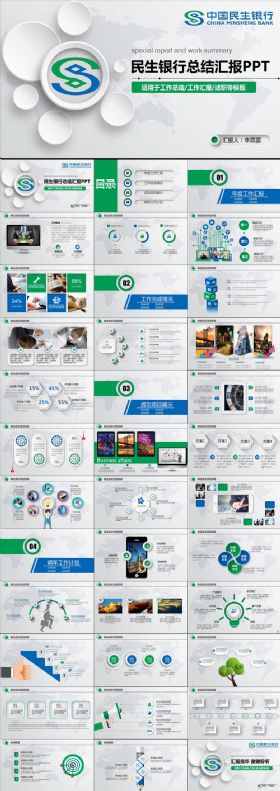 【极致设计】时尚简约民生银行中国民生银行工作总结工作汇报动态PPT模板