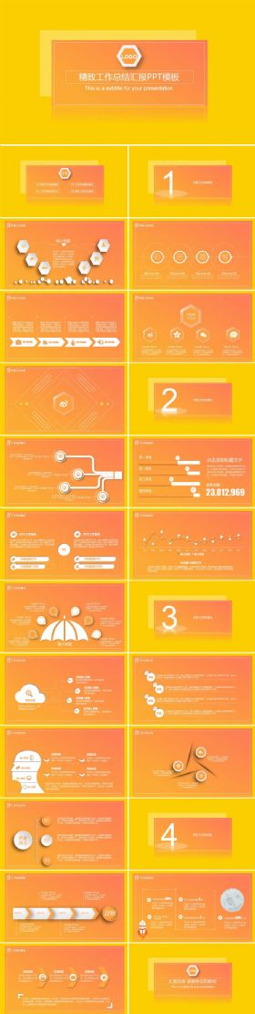 橙色精致微粒体商务总结汇报PPT模板