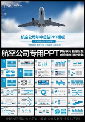 【极致设计】飞机领航航空公司南方航空工作总结工作汇报动态PPT模板