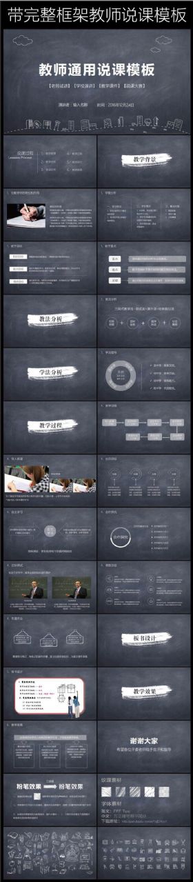 框架完整的学校教育教师通用说课PPT模板