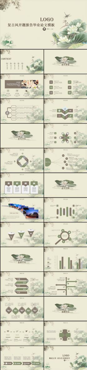 素雅复古风毕业答辩开题报告PPT模板
