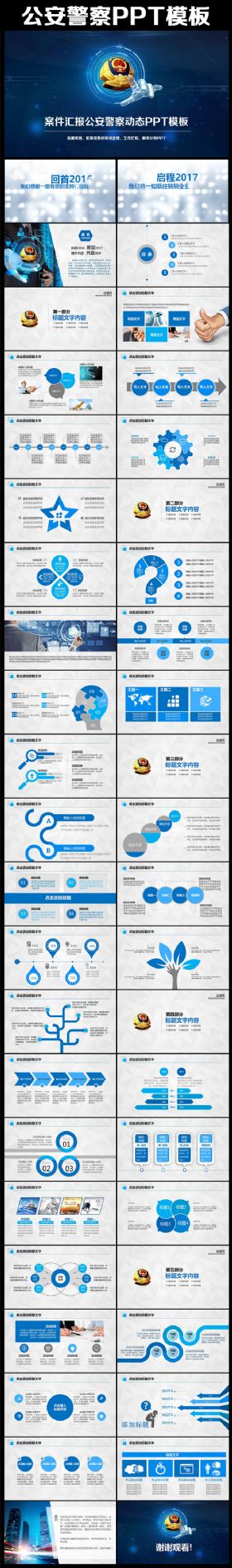 【极致设计】2017大气蓝色公安局派出所案件汇报警察网络工作总结汇报计划动态PPT模板