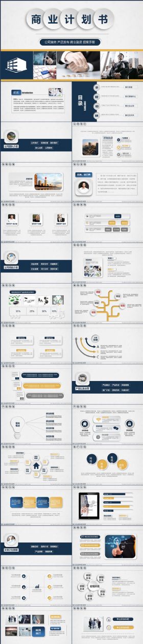 微立体蓝黄企业宣传产品发布商业计划书PPT模板