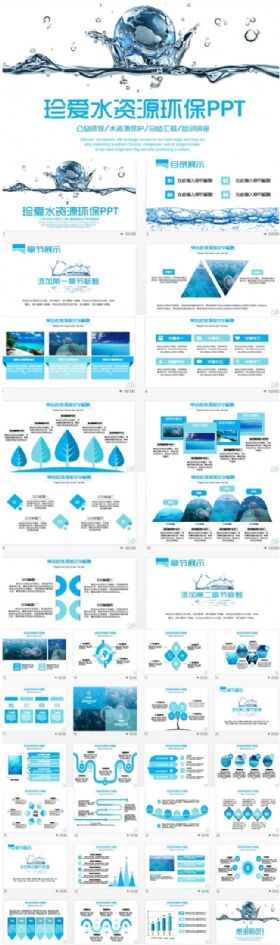 【极致设计】清新水资源节约用水公益环保工作总结工作汇报计划动态PPT模板