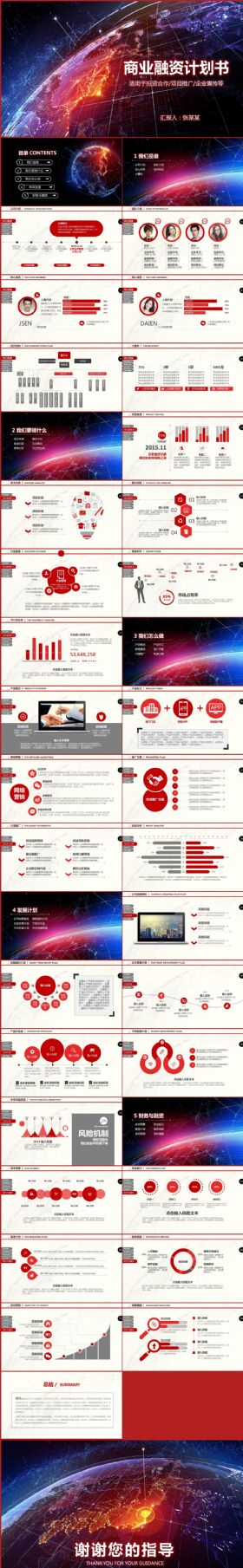商业计划书PPT模板创业项目策划书地球