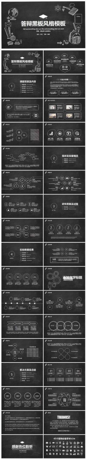 框架完整的黑板风论文答辩PPT模板
