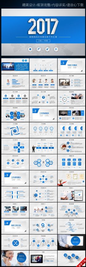 蓝色极致简约2017年述职报告动态PPT