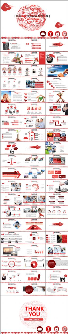 大红复古风新年工作计划商务总结PPT模板