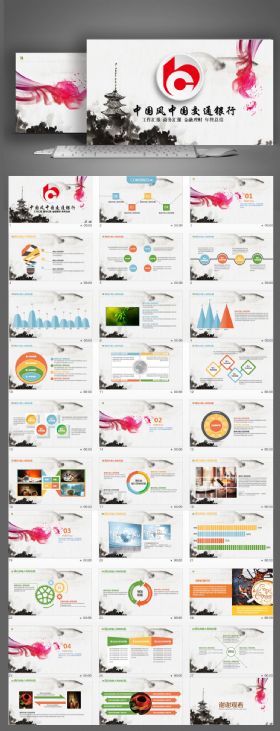 中国风交通银行工作总结报告PPT模板