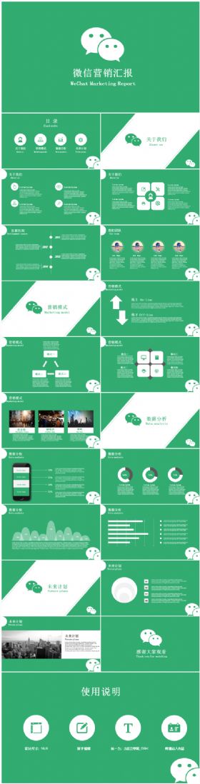 绿色微信营销报告营销汇报营销总结工作计划总结ppt模板