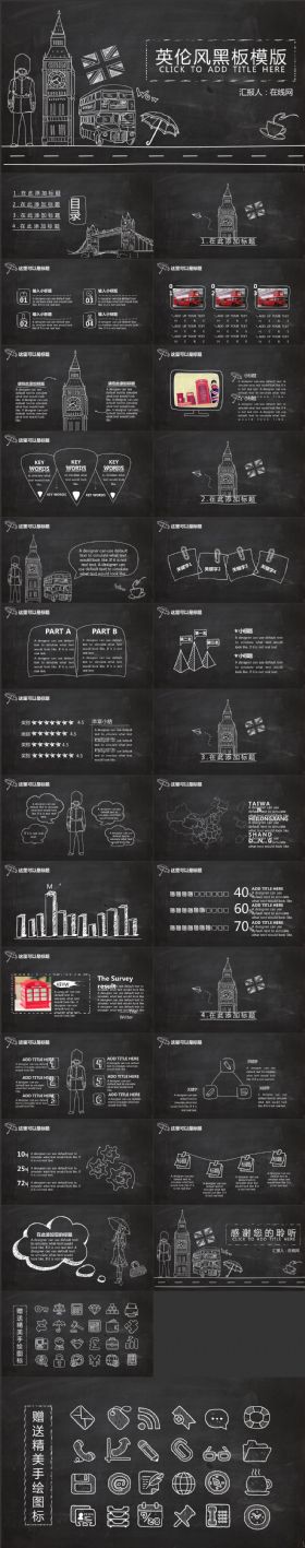 黑板手绘风格简笔报告模板