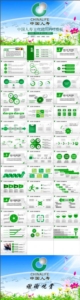 绿色中国人寿保险公司人保寿险工作PPT模板