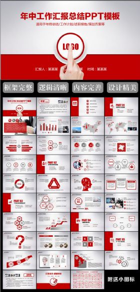 【极致设计】框架完整红色大气工作总结工作会议汇报新年计划动态PPT模板