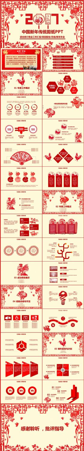 2017剪纸鸡年新年联欢会工作总结PPT