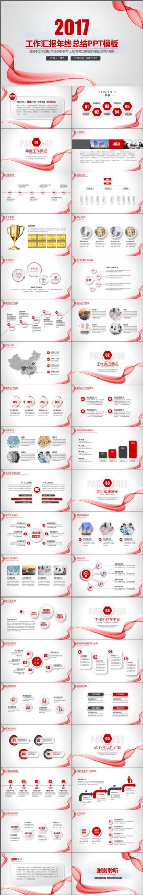 红色大气工作汇报年终总结新年计划商务合作PPT模板