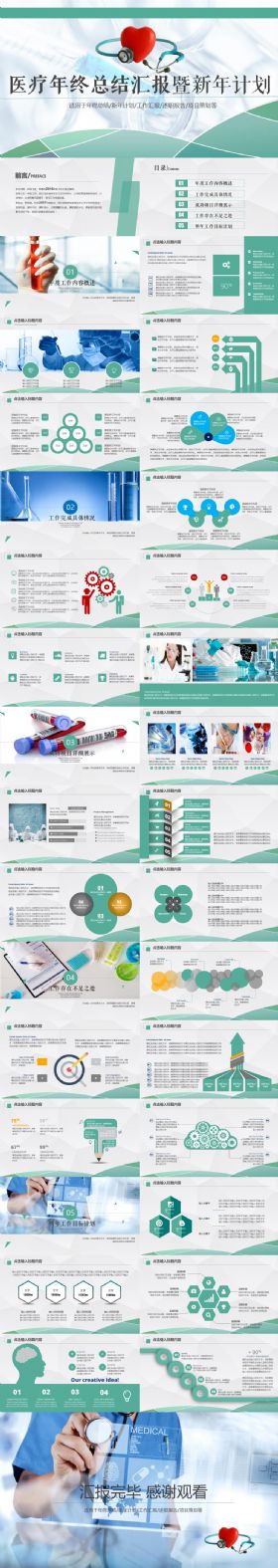 绿色简约医疗医药医生医院卫生医学药品健康护士生物制药年终总结PPT