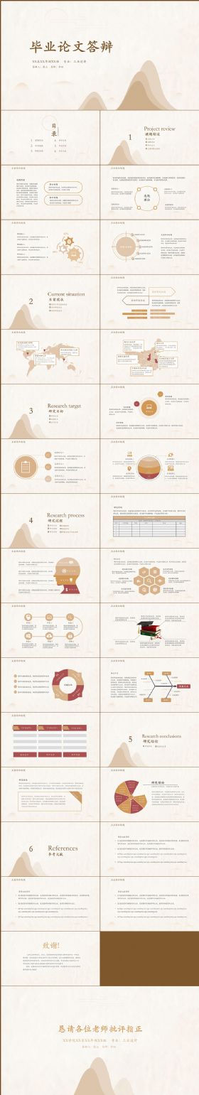 素雅复古风开题报告毕业论文答辩PPT模板