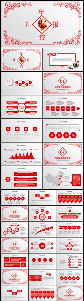 红色2017年终总结汇报新年计划动态ppt模板