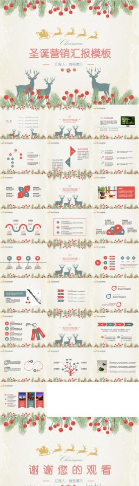 圣诞节营销汇报通用模板 工作汇报项目策划商务年终计划静态ppt模板