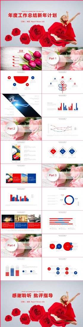 红色商务年终工作总结汇报PPT模板