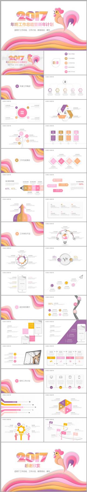 2017创意鸡年终汇报总结教育课件PPT模板