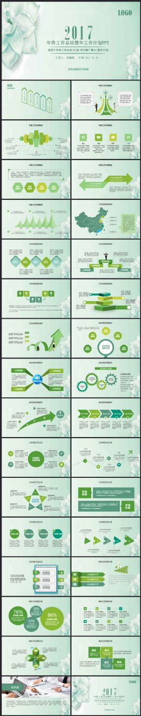 清新淡雅年终总结汇报述职2017工作计划PPT