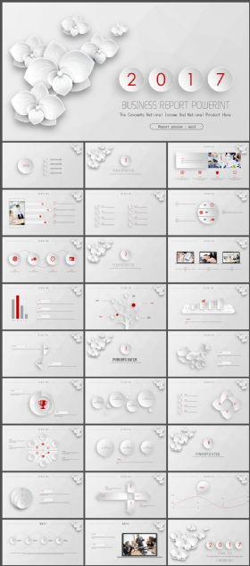 花儿白色微立体2017年终总结PPT