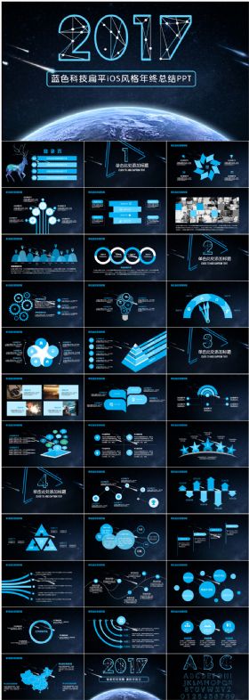 大气震撼星空背景蓝色科技年终总结PPT