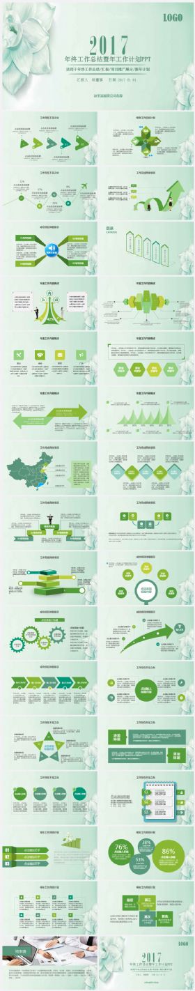 清新淡雅年终总结汇报述职2017工作计划PPT