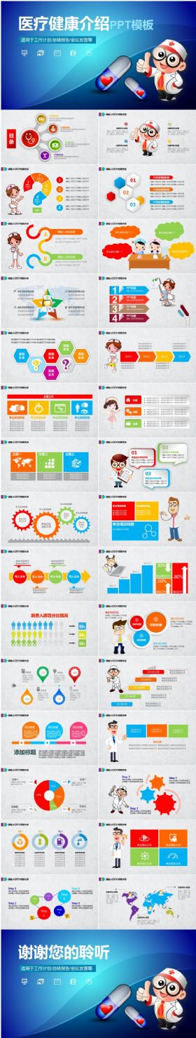 高端大气医疗健康介绍医生工作汇报总结PPT模板
