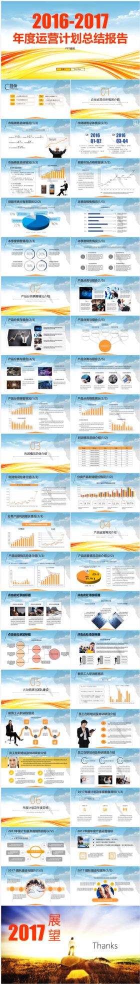 蓝色2016-2017年度运营工作总结报告PPT模板