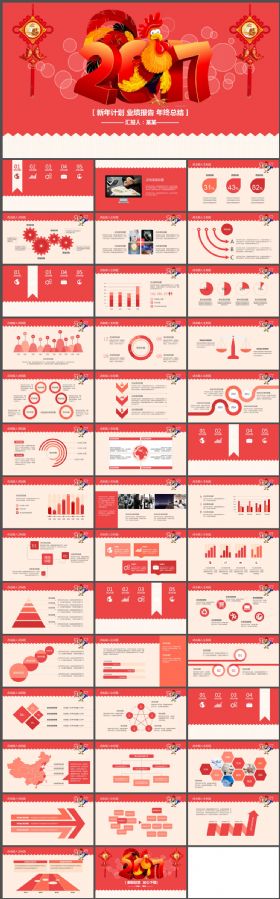 红色简约2017鸡年年终总结PPT模板