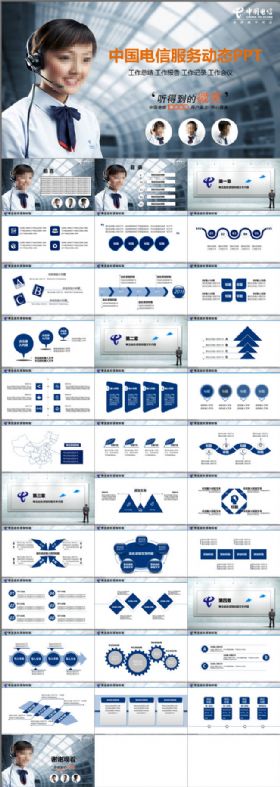 中国电信客服务中心服务工作汇报PPT模板