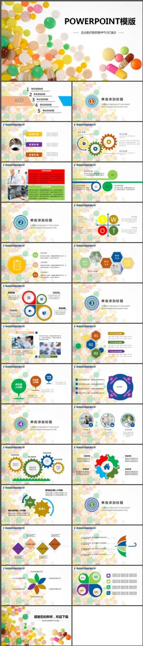 彩色简约医药工作汇报PPT模板