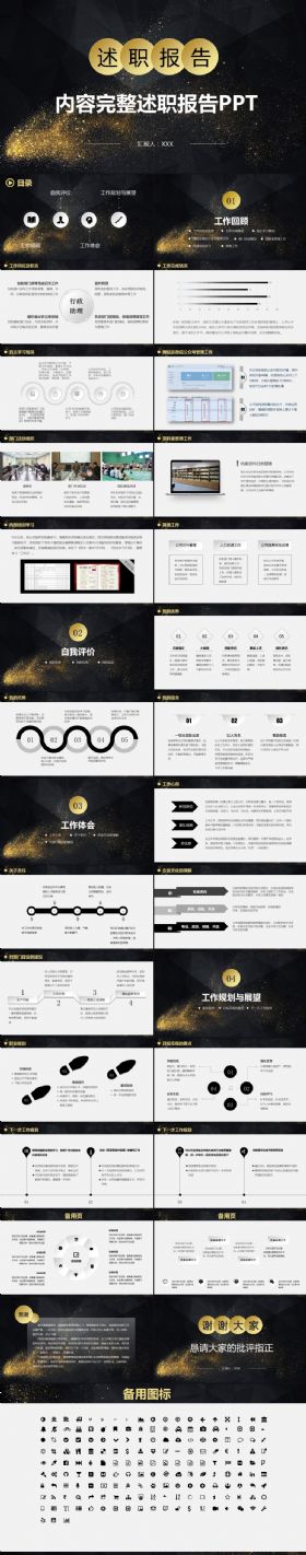 框架完整黑金个人述职报告个人年终总结实习报告计划汇报PPT模板