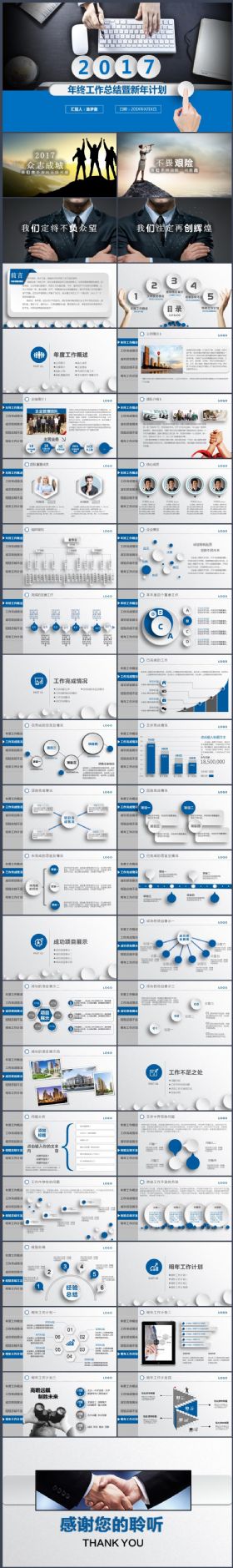 2017工作计划年终总结商务汇报蓝色动态PPT模板