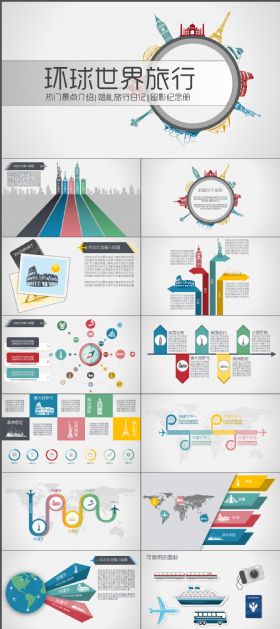 环游世界旅行日记纪念册电子相册动态PPT模版