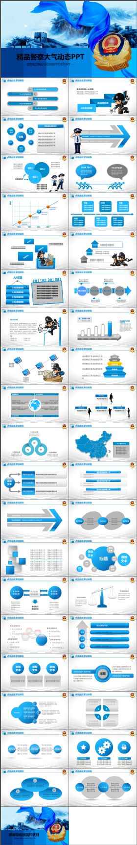 蓝色大气警察公安工作总结汇报动态PPT模版