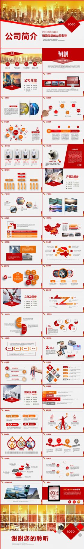 红色大气企业公司简介PPT模板