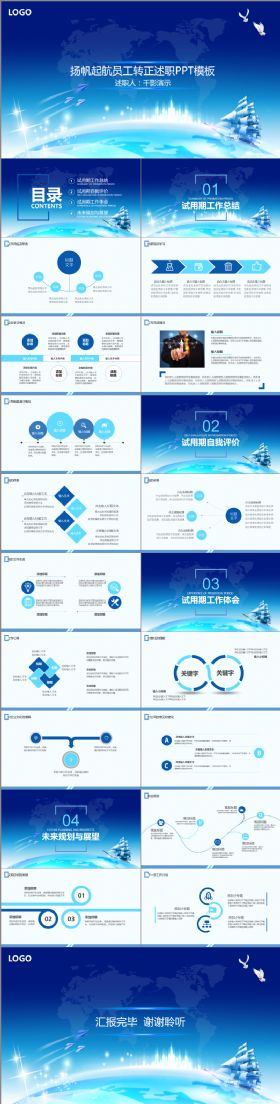 【千影演示】扬帆起航员工转正述职PPT