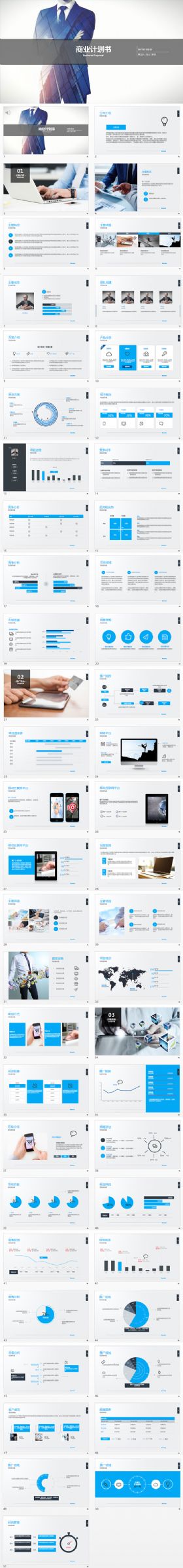 简约蓝色商业计划书PPT模板